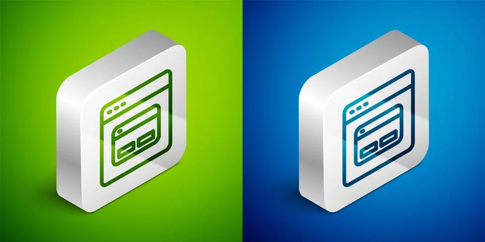 Isometric line Search engine icon isolated on green and blue background. Silver 스톡 일러스트