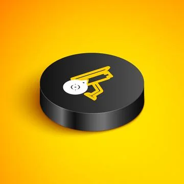 Isometric line Security camera and gear icon isolated on yellow background Illustrazione stock