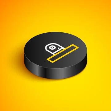 Isometric line Security camera icon isolated on yellow background. Black circle Stock Illustration