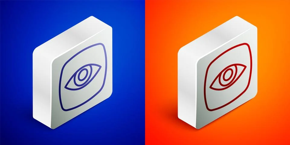 Isometric line Security camera icon isolated on blue and orange background Illustrazione stock