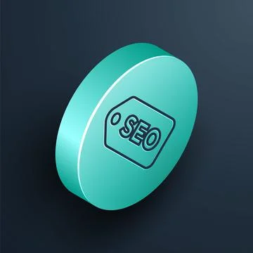 Isometric line SEO optimization icon isolated on black background. Turquoise Stock Illustration