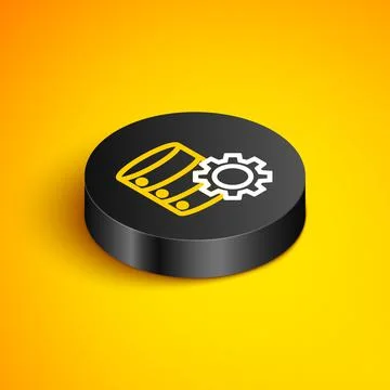 Isometric line Server and gear icon isolated on yellow background. Adjusting app Illustrazione stock