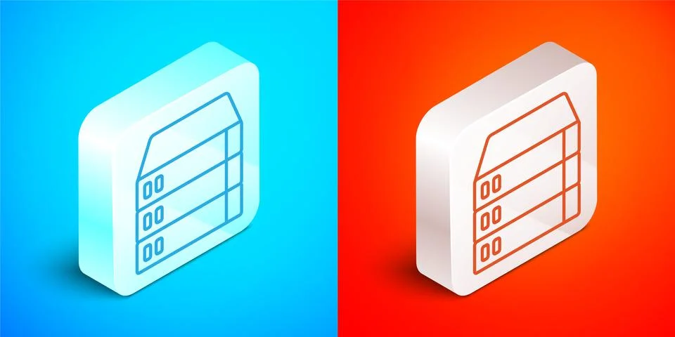 Isometric line Server, Data, Web Hosting icon isolated on blue and red Stock Illustration