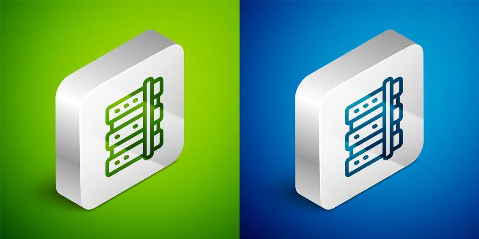 Isometric line Server, Data, Web Hosting icon isolated on green and blue Illustrazione stock