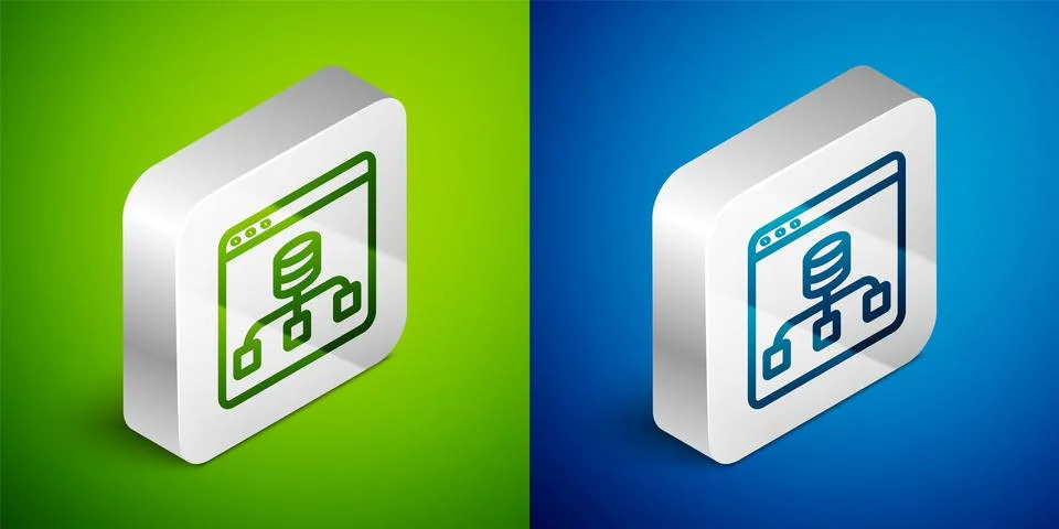 Isometric line Server, Data, Web Hosting icon isolated on green and blue Stock Illustration