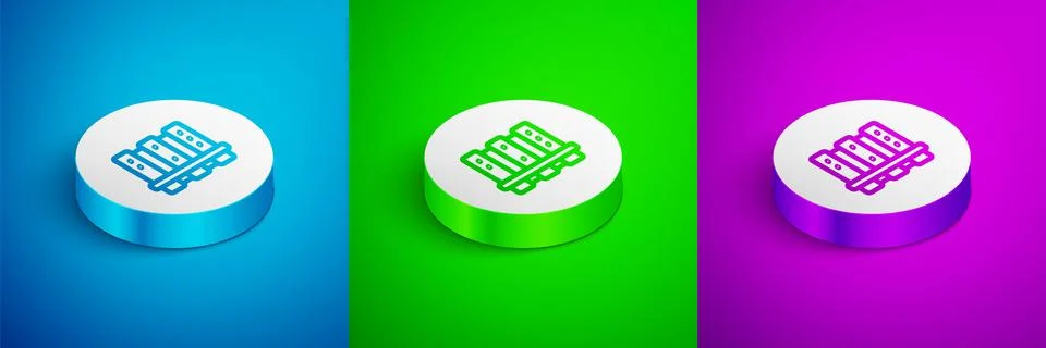 Isometric line Server, Data, Web Hosting icon isolated on blue, green and purple Stock Illustration