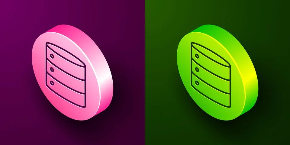 Isometric line Server, Data, Web Hosting icon isolated on purple and green Stock Illustration