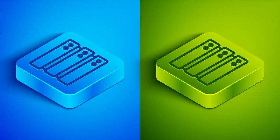 Isometric line Server, Data, Web Hosting icon isolated on blue and green Stock Illustration