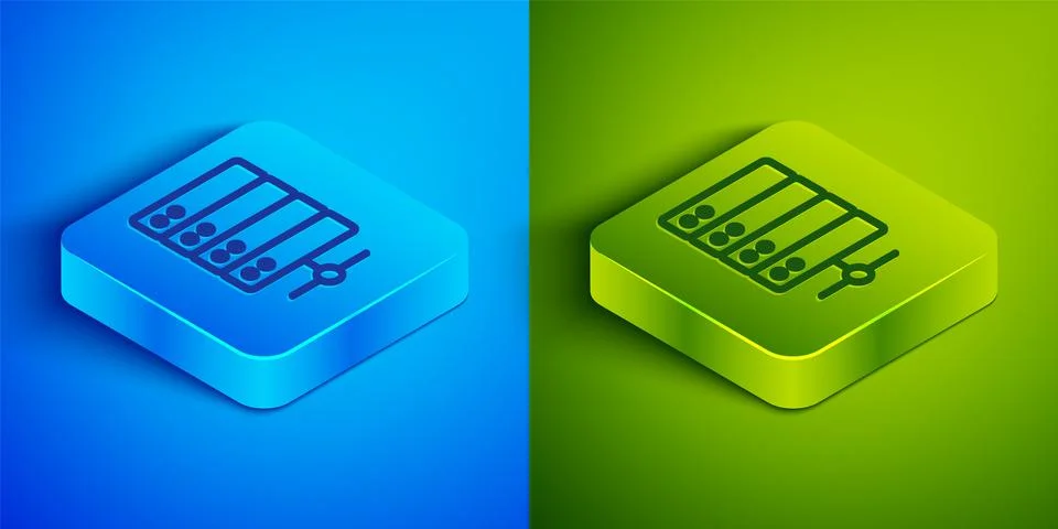 Isometric line Server, Data, Web Hosting icon isolated on blue and green Stock Illustration
