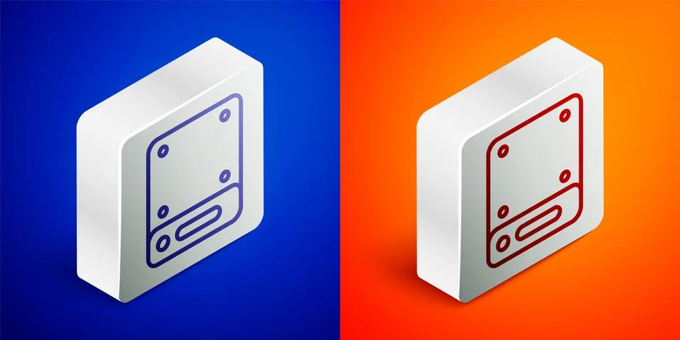 Isometric line Server, Data, Web Hosting icon isolated on blue and orange b.. Stock Illustration