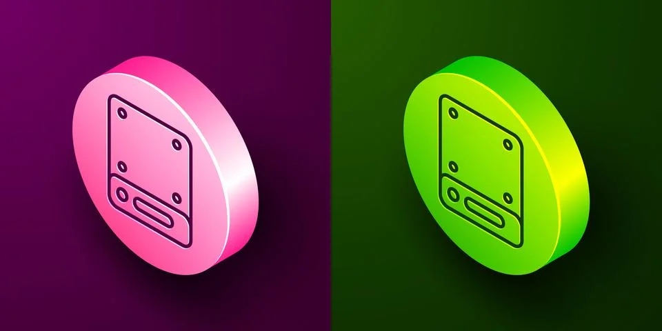 Isometric line Server, Data, Web Hosting icon isolated on purple and green .. Stock Illustration