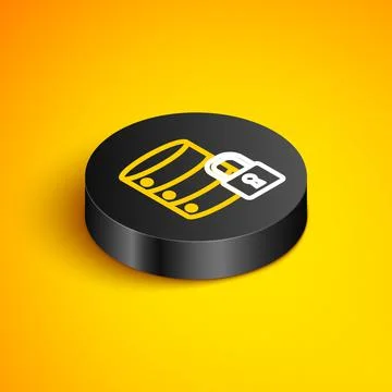 Isometric line Server security with closed padlock icon isolated on yellow Stock Illustration