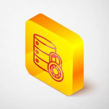 Isometric line Server security with closed padlock icon isolated on grey Stock Illustration