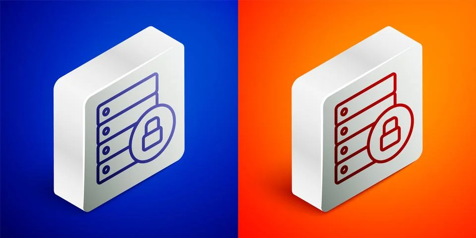 Isometric line Server security with closed padlock icon isolated on blue an.. Illustrazione stock