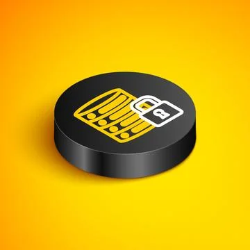 Isometric line Server security with closed padlock icon isolated on yellow .. Illustrazione stock