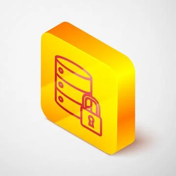 Isometric line Server security with closed padlock icon isolated on grey ba.. 스톡 일러스트