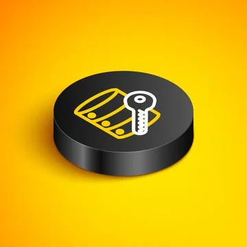 Isometric line Server security with key icon isolated on yellow background Stock Illustration
