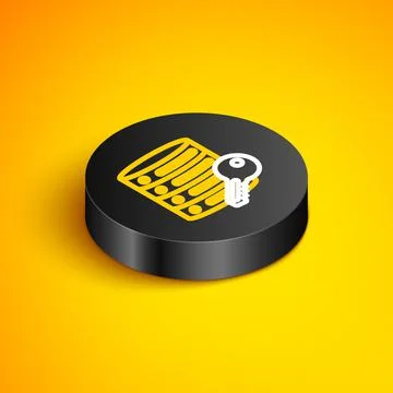 Isometric line Server security with key icon isolated on yellow background. S Stock Illustration
