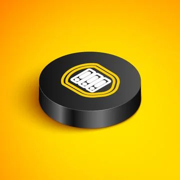 Isometric line Server with shield icon isolated on yellow background. Protection Stock Illustration