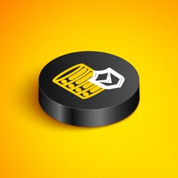 Isometric line Server with shield icon isolated on yellow background. Protection Stock Illustration