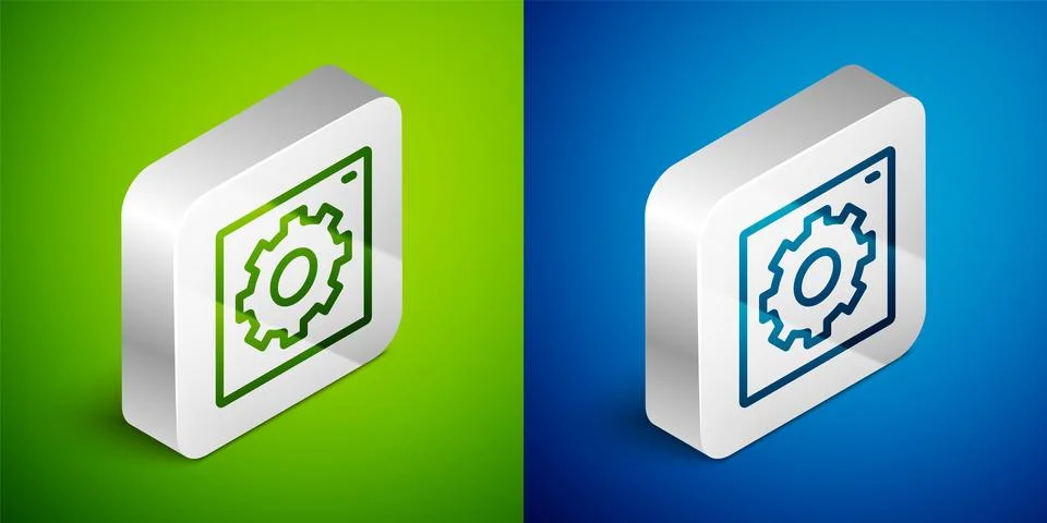 Isometric line Setting icon isolated on green and blue background. Tools, s.. Stock Illustration