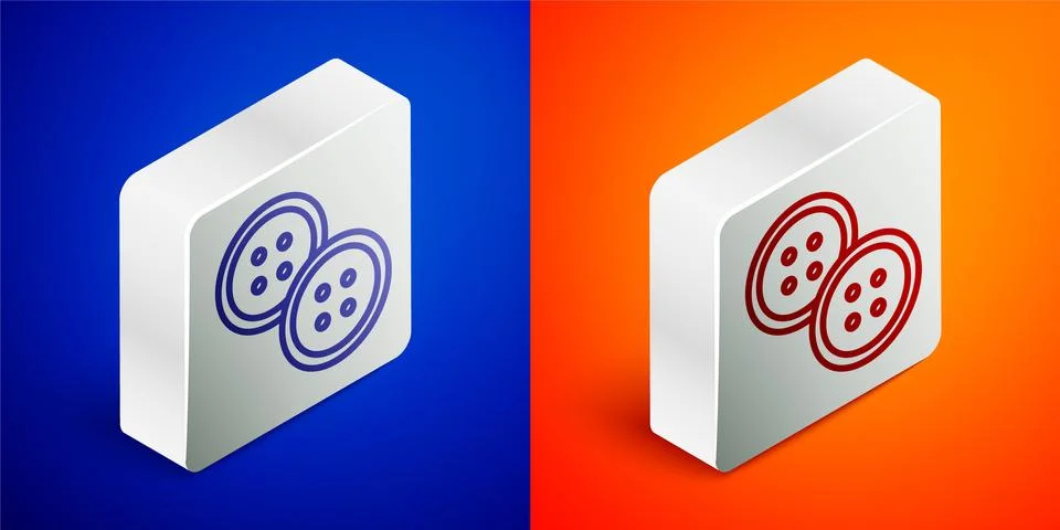 Isometric line Sewing button for clothes icon isolated on blue and orange Illustrazione stock