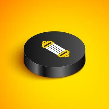 Isometric line Shock absorber icon isolated on yellow background. Black circle Stock Illustration