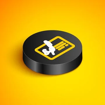 Isometric line Signed document line icon isolated on yellow background. Pen Stock Illustration