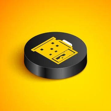 Isometric line Slot machine icon isolated on yellow background. Black circl.. Stock Illustration