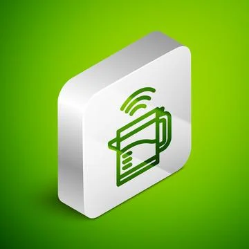 Isometric line Smart electric kettle system icon isolated on green backgrou.. Stock Illustration