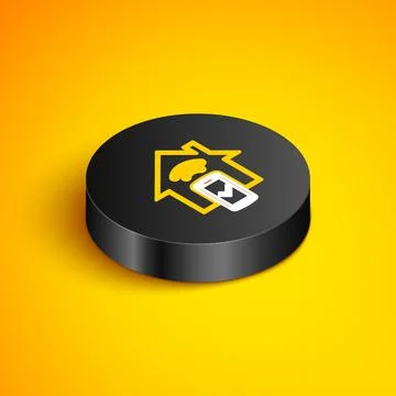 Isometric line Smart home - remote control system icon isolated on yellow Ilustración de archivo