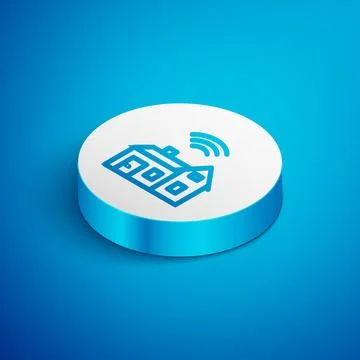 Isometric line Smart home with wireless icon isolated on blue background. R.. Stock Illustration