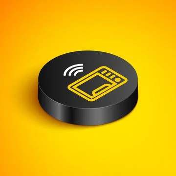 Isometric line Smart microwave oven system icon isolated on yellow background Stockillustratie