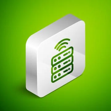 Isometric line Smart Server, Data, Web Hosting icon isolated on green background Stock Illustration