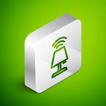 Isometric line Smart table lamp system icon isolated on green background. I.. イラスト素材