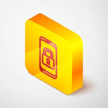 Isometric line Smartphone with closed padlock icon isolated on grey background Stock Illustration