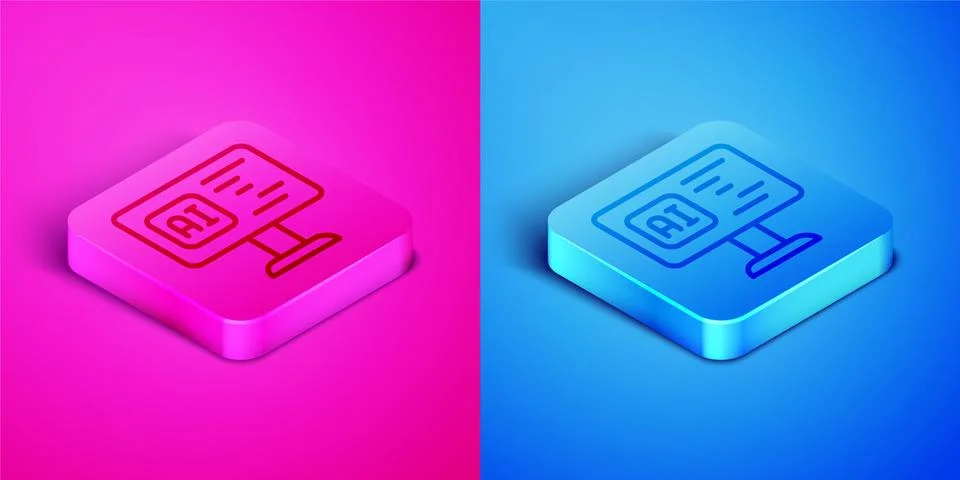 Isometric line Software, web developer programming code icon isolated on pink Stock Illustration