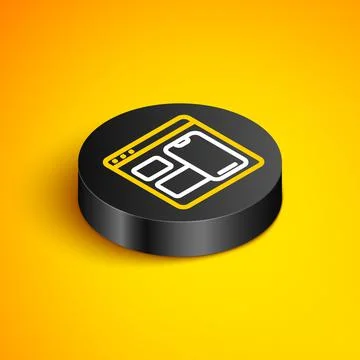 Isometric line Software, web developer programming code icon isolated on yellow Stock Illustration