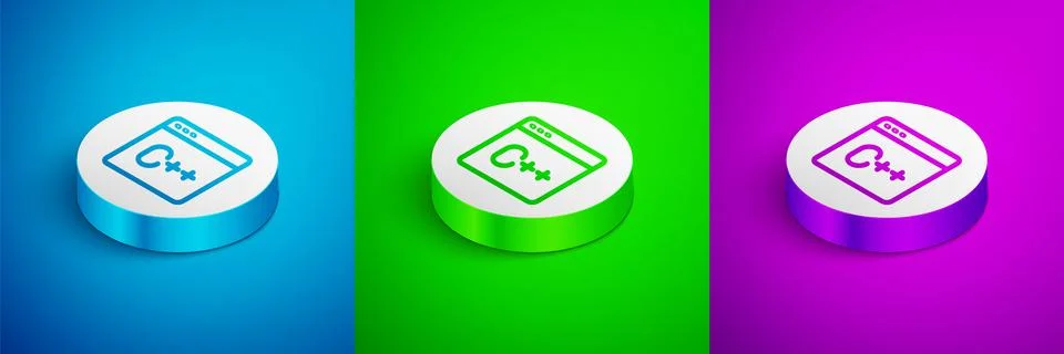 Isometric line Software, web developer programming code icon isolated on blue Illustrazione stock