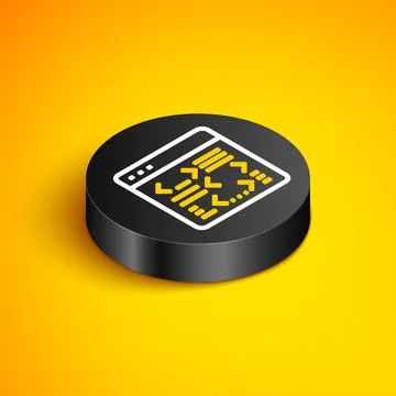 Isometric line Software, web developer programming code icon isolated on yellow Stock Illustration