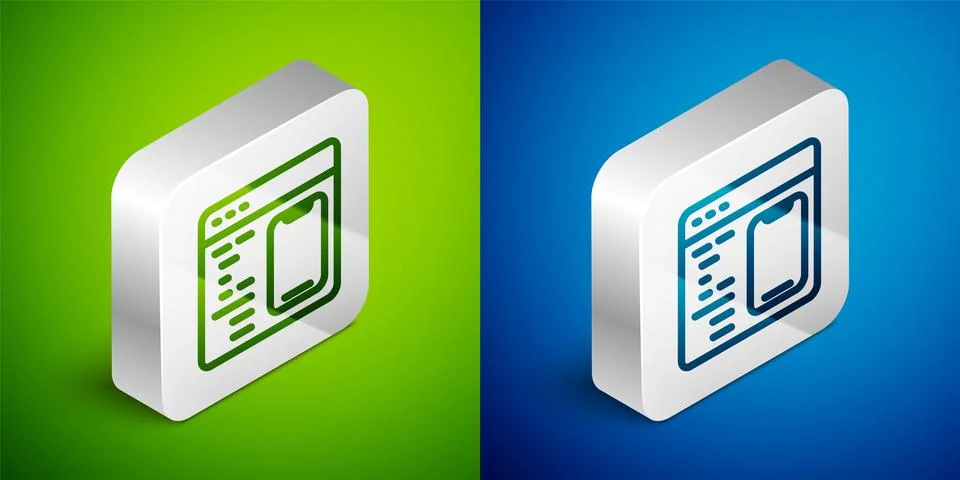 Isometric line Software, web developer programming code icon isolated on green Stock Illustration