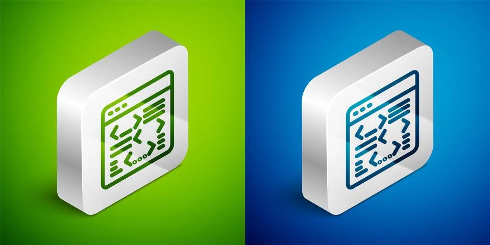 Isometric line Software, web developer programming code icon isolated on gr.. 스톡 일러스트