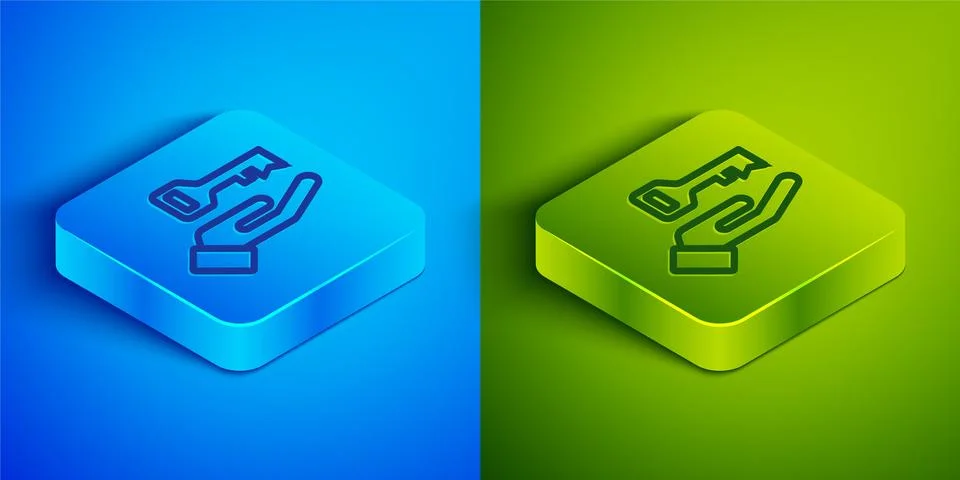 Isometric line Solution to the problem in psychology icon isolated on blue and Illustrazione stock