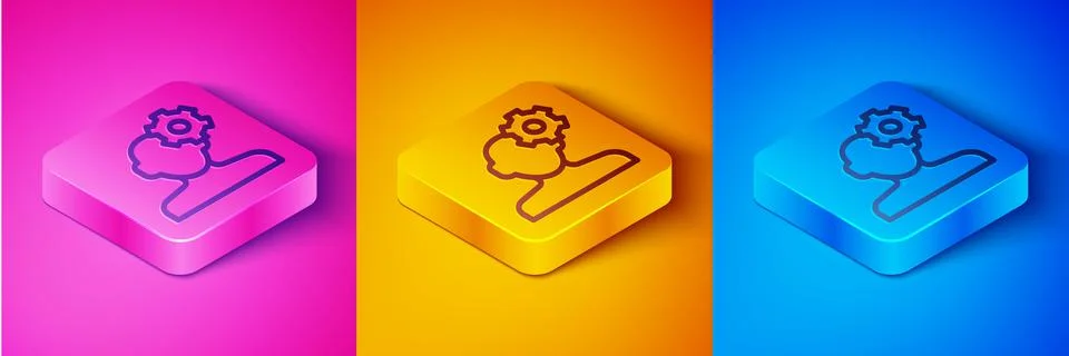 Isometric line Solution to the problem in psychology icon isolated on pink and 库存插图