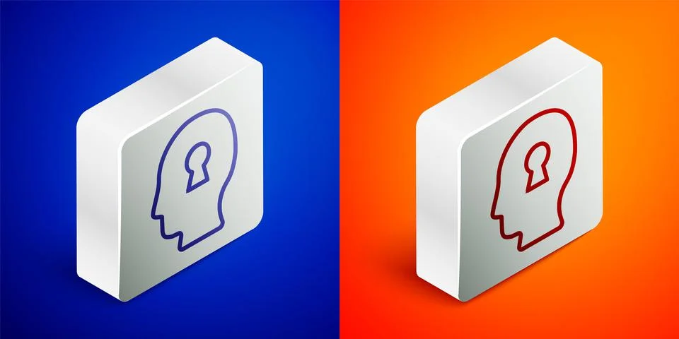 Isometric line Solution to the problem in psychology icon isolated on blue and Stock Illustration