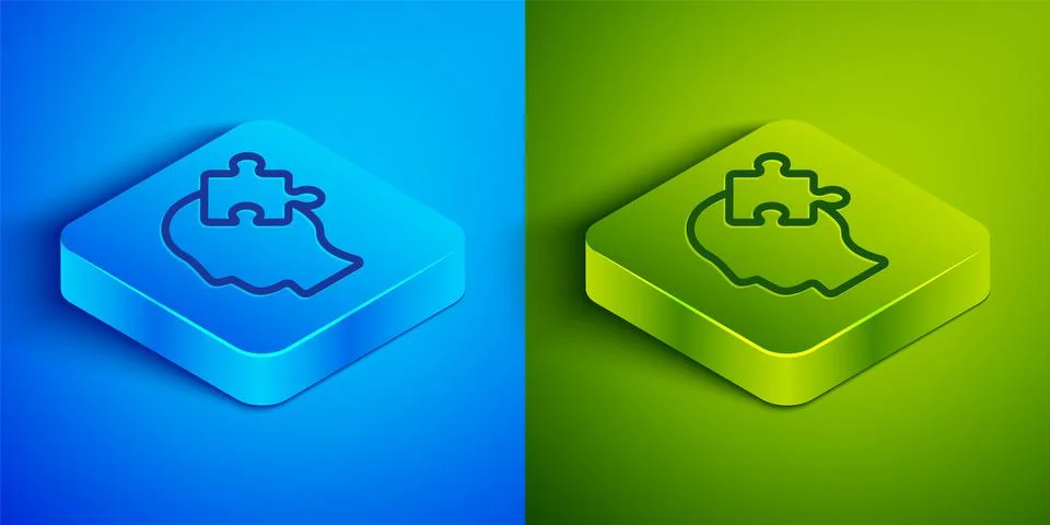 Isometric line Solution to the problem in psychology icon isolated on blue .. Illustrazione stock