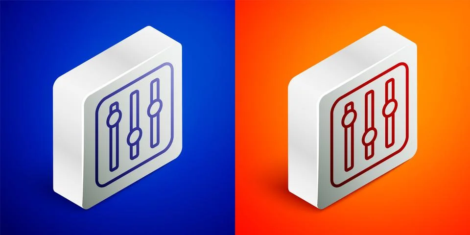 Isometric line Sound mixer controller icon isolated on blue and orange Stock Illustration