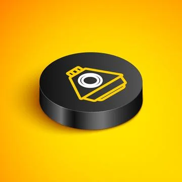 Isometric line Space capsule icon isolated on yellow background. Black circ.. Illustrazione stock