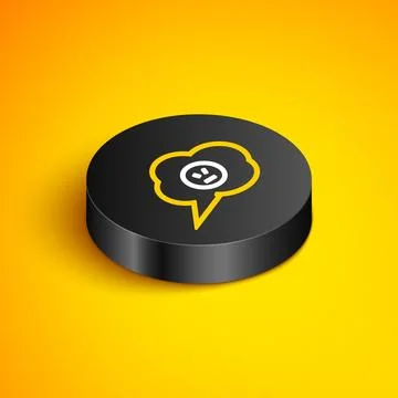Isometric line Speech bubble with angry smile icon isolated on yellow background Stock Illustration