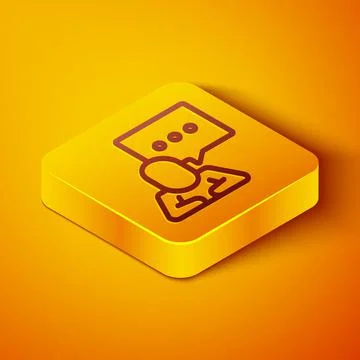 Isometric line Speech bubble chat icon isolated on orange background. Message Stock Illustration